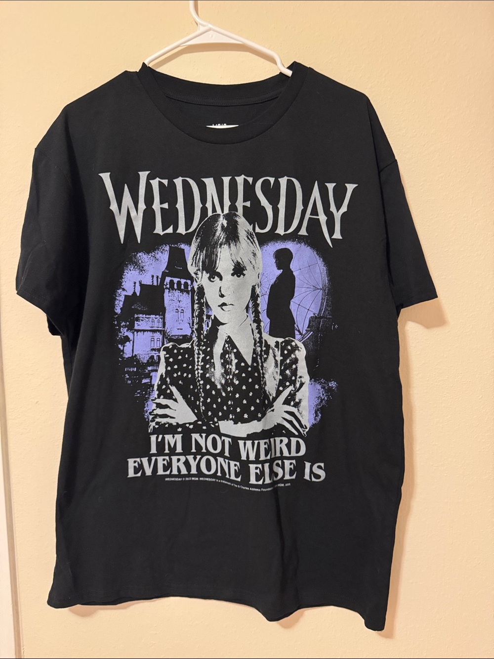 Wednesday Black Graphic Tee Addams Family Halloween "I'm Not Weird"